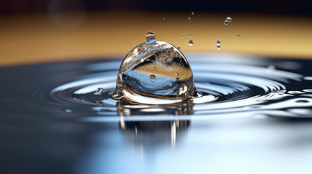 Realistic water drop falling into water. Generative AIの素材