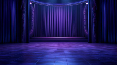 The dark stage shows empty dark blue background. Generative AIの素材