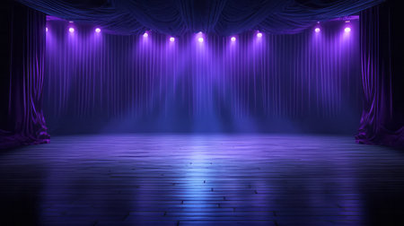 The dark stage shows empty dark blue background. Generative AIの素材