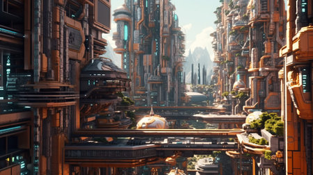3D futuristic sci-fi city architecture. Generative AIの素材