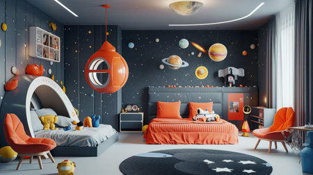 A space-themed kids room. Generative AIの素材