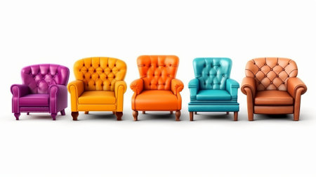 Collection of colorful armchairs isolated on white background. Generative AIの素材