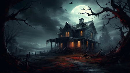 Creepy mysterious atmosphere of haunted house. Generative AIの素材