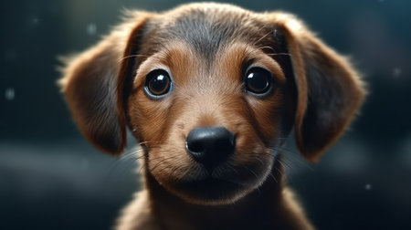 Cute puppy with sad eyes close-up. Generative AIの素材