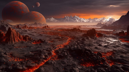 Planet Landscapes A volcanic wasteland filled. Generative AIの素材