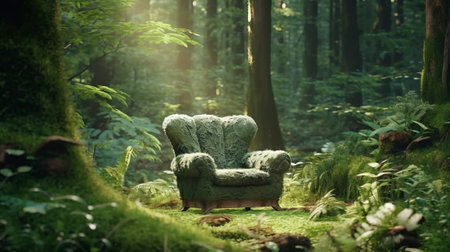Soft chair in the forest. Generative AIの素材