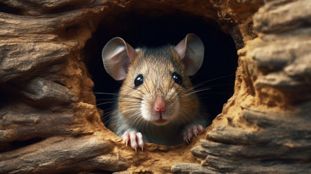 The mouse peers out of his hole. Generative AIの素材