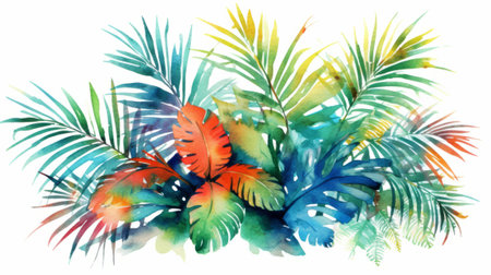 Watercolor Exotic plants palm leaves. Generative AIの素材