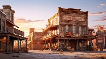 Western town with saloons. Generative AIの素材