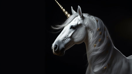 White unicorn on a dark background. Generative AIの素材