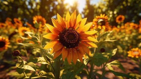 Wild sunflower blossom background. Generative AIの素材
