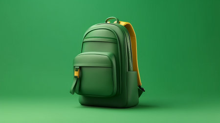 3d backpack mockup on green background with copy space. Generative AI.の素材