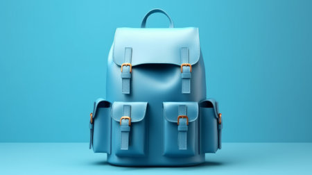 3d backpack mockup on blue background with copy space. Generative AI.の素材