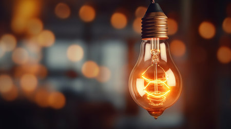Decorative vintage Edison style light bulb with blurred background. Generative AI.の素材