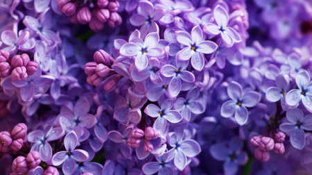 Background with lilac flowers close-up. Macro shooting. Generative AI.の素材