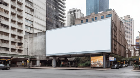 Blank billboard on the city street in business distric. Generative AI.の素材