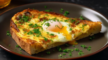 Toast with egg omelette. Generative AI.の素材