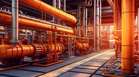 Oil and gas processing plant with pipe line valves. Generative AI.の素材