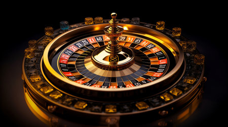 Casino roulette in black and gold style. Generative AI.の素材