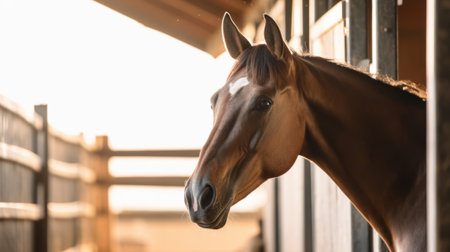 Horse in a stall. Generative AI.の素材