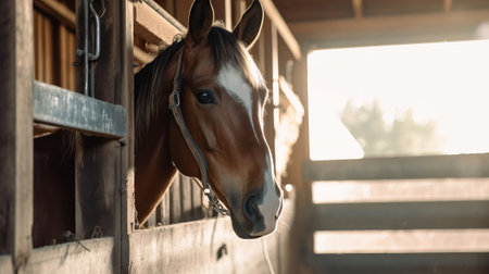 Horse in a stall. Generative AI.の素材