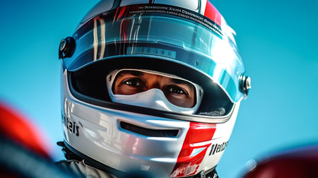 Portrait of a racing driver in a helmet. Generative AIの素材