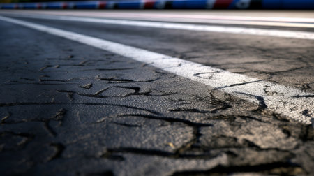 Asphalt of the race track with a race car at the start. Generative AI.の素材