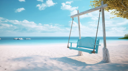 Summer relax beach landscape with swings. Generative AIの素材