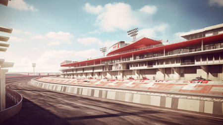 Racing track with grandstands. Generative AI.の素材