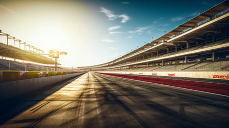 Asphalt of the race track with a race car at the start. Generative AIの素材