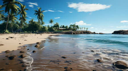 Beach with palm trees. Generative AI.の素材