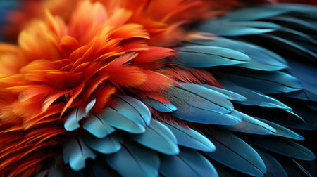 Close-up of a Scarlet Macaws feathers. Generative AI.の素材