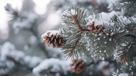 Beautiful Christmas Background with snow cover. Generative AI.の素材