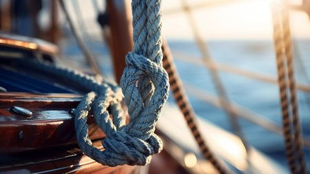 Micro image of a rope on a sailboat. Generative AI.の素材