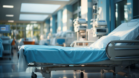 Blurred interior of hospital - abstract medical background. Generative AI.の素材