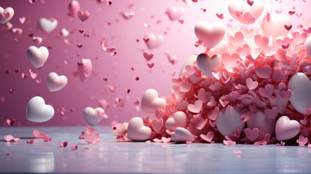 Pink background with many broken hearts. Generative AI.の素材