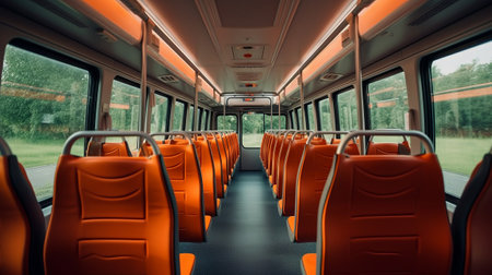 Empty passenger bus interior. Generative AI.の素材