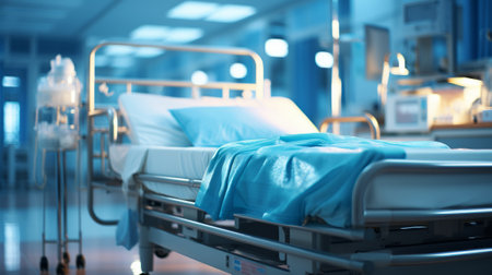 Blurred interior of hospital - abstract medical background. Generative AI.の素材