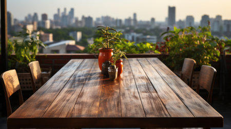 Empty table and copy space with blurred living. Generative AI.の素材