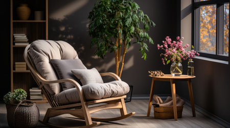 Comfortable living room with rocking chair. Generative AI.の素材