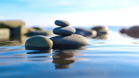 Meditation stones in a water background. Generative AI.の素材