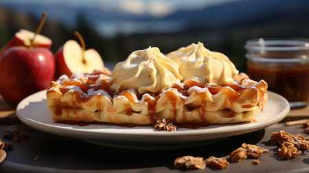 Sweet apple pie with complete composition. Generative AI.の素材