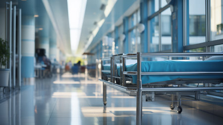 Blurred interior of hospital - abstract medica background. Generative AI.の素材