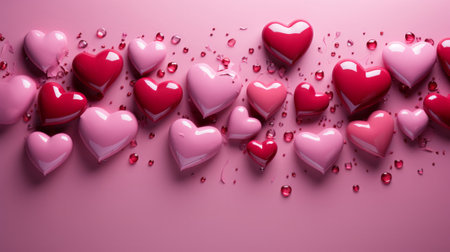 Pink background with many broken hearts. Generative AI.の素材