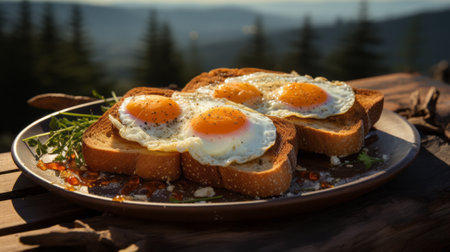 Breakfast with Egg Bread and Bacon. Generative AI.の素材