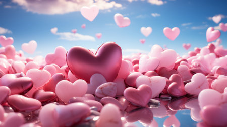 Pink background with many broken hearts. Generative AI.の素材