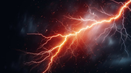 Flash of lightning on dark background. Generative AI.の素材
