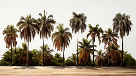 Row of palm trees isolated on white background. Generative AI.の素材