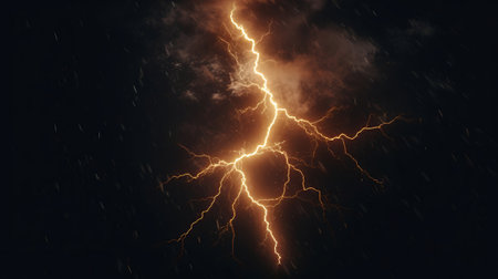 Flash of lightning on dark background. Generative AI.の素材
