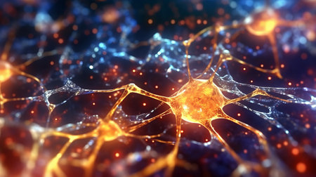 Interconnected nodes representing neurons. Generative AI.の素材